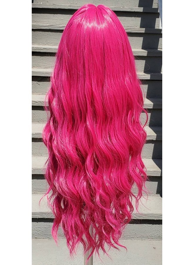 KRIWIN Hot Pink Color Synthetic Long Hair Wig(23") - for Cosplay, Party Photo Booth, Fancy Dress, Fashion - Image 5