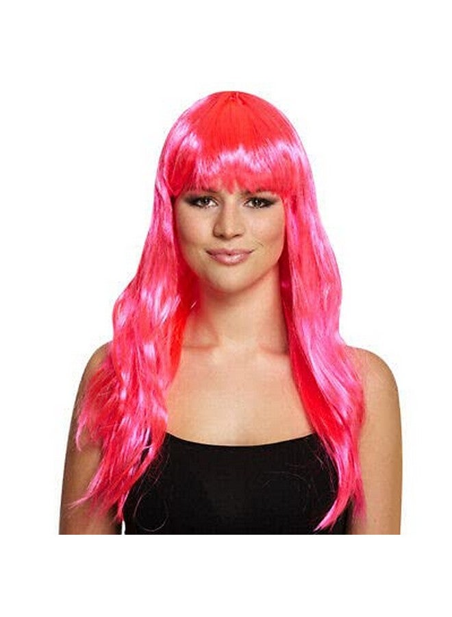 KRIWIN Hot Pink Color Synthetic Long Hair Wig(23") - for Cosplay, Party Photo Booth, Fancy Dress, Fashion - Image 2