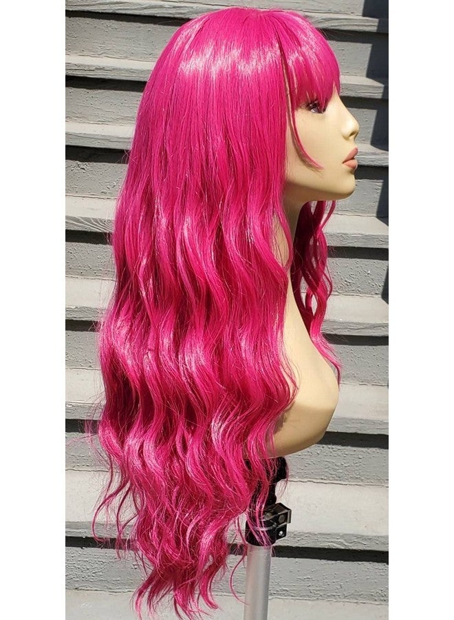 KRIWIN Hot Pink Color Synthetic Long Hair Wig(23") - for Cosplay, Party Photo Booth, Fancy Dress, Fashion - Image 4