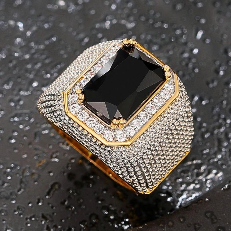 European and American hip hop style inlaid zircon domineering Square luxury men's ring Sapphire cross-border hot sale plated color separation plating in stock - Image 5