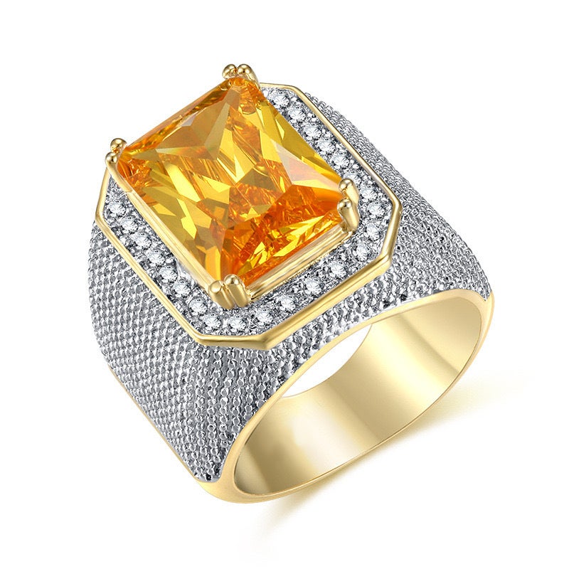 European and American hip hop style inlaid zircon domineering Square luxury men's ring Sapphire cross-border hot sale plated color separation plating in stock - Image 1