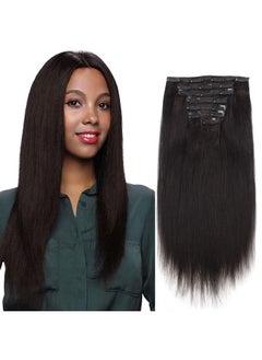 ABH AMAZINGBEAUTY HAIR وصلات شعر بشري ريمي مستقيمة من Yaki باللون الأسود الطبيعي للنساء ذوات البشرة السوداء وصلات شعر بشري ريمي مستقيمة من Yaki باللون الأسود الفاتح بدون درزات 7 قطع 120 جرام لكل مجموعة 12 بوصة  - Image 2
