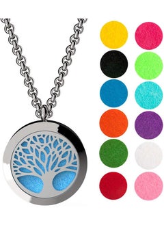 mEssentials Wild Essentials Tree of Life Essential Oil Diffuser Necklace, Stainless Steel Locket Pendant with 24 inch Chain, 12 Color Refill Pads, Customizable Color Changing Perfume Jewelry for Aromatherapy 