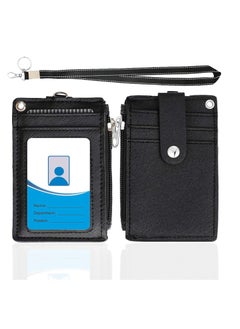 Excefore Badge Holder with Zipper Cute Id Badge Holder Wallet Leather Credit Card Holder Zipper Wallet with Lanyard, 2 Sided 5 Card Slots and Key Chain  - Image 1