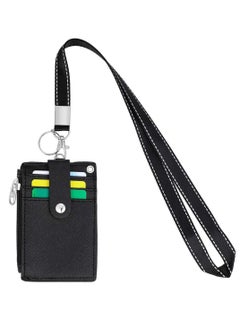 Excefore Badge Holder with Zipper Cute Id Badge Holder Wallet Leather Credit Card Holder Zipper Wallet with Lanyard, 2 Sided 5 Card Slots and Key Chain  - Image 4
