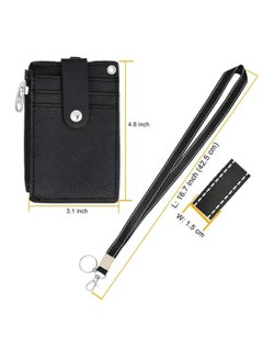 Excefore Badge Holder with Zipper Cute Id Badge Holder Wallet Leather Credit Card Holder Zipper Wallet with Lanyard, 2 Sided 5 Card Slots and Key Chain  - Image 5