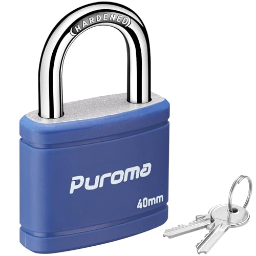 Puroma Keyed Padlock with 2 Keys Alike, 7/8 Inch Locker Lock 40mm Heavy-Duty Locks for Gate Fence Hasp Cabinet Toolbox School Gym Locker (Blue) - Image 1