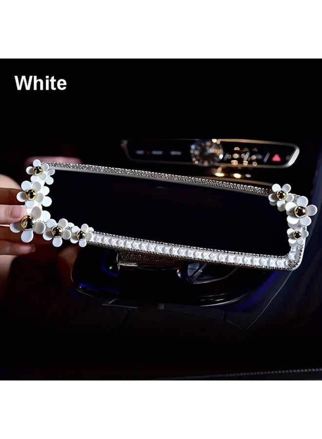 White Elegant Floral Rhinestone Car Rearview Mirror Universal ABS Mirror Accessory - Image 5