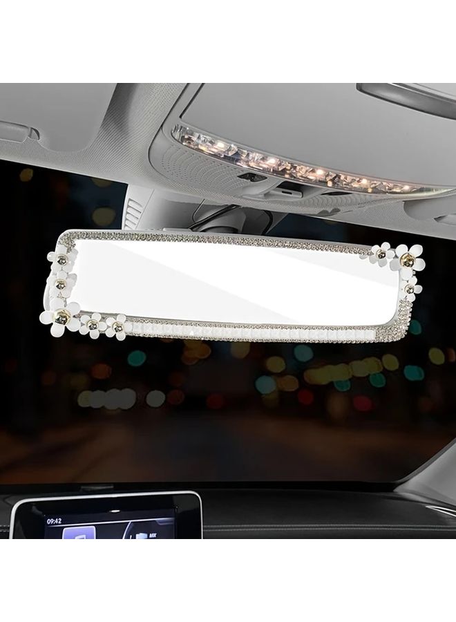 White Elegant Floral Rhinestone Car Rearview Mirror Universal ABS Mirror Accessory - Image 1