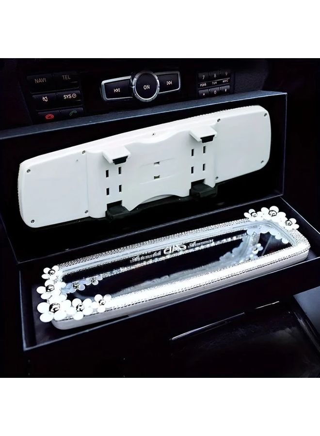 White Elegant Floral Rhinestone Car Rearview Mirror Universal ABS Mirror Accessory - Image 4
