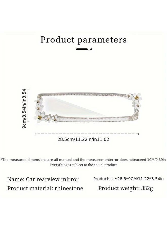 White Elegant Floral Rhinestone Car Rearview Mirror Universal ABS Mirror Accessory - Image 3