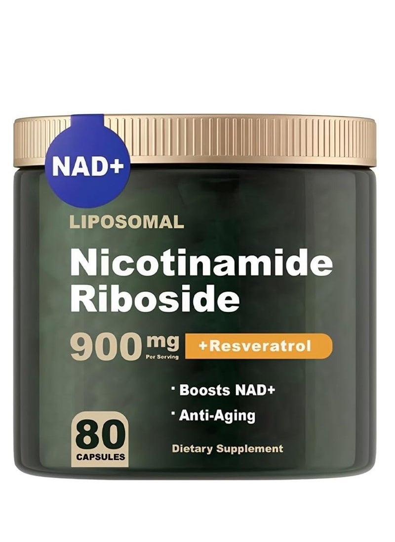 NAD hanachi NAD+ Supplement - Liposomal Nicotinamide Riboside, Resveratrol, Quercetin - NAD Supplement for Anti-Aging, Energy, Focus - 80 Capsules  - Image 1