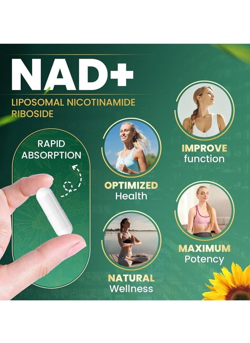 NAD hanachi NAD+ Supplement - Liposomal Nicotinamide Riboside, Resveratrol, Quercetin - NAD Supplement for Anti-Aging, Energy, Focus - 80 Capsules  - Image 5