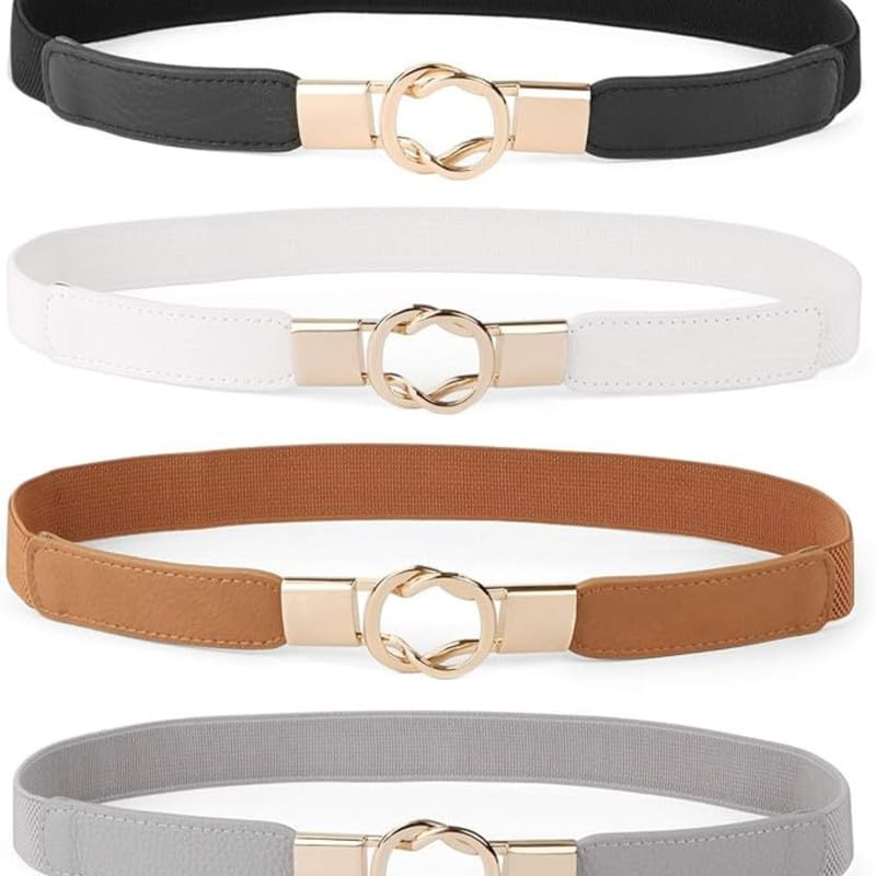 F DREAM Women Skinny Belt for Dresses Retro Stretch Ladies Waist Belt Plus Size (Black) - Image 3