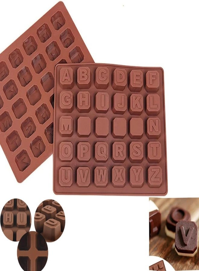 LEGACYCART 2PCS 26 Letters Alphabet Chocolate Mold Chocolate Letter Nonstick Silicone Muffin Pan Alphabet DIY Baking Mold Cookies Candy Jelly Letters Square Mode for Cake Ice Cream - Image 1