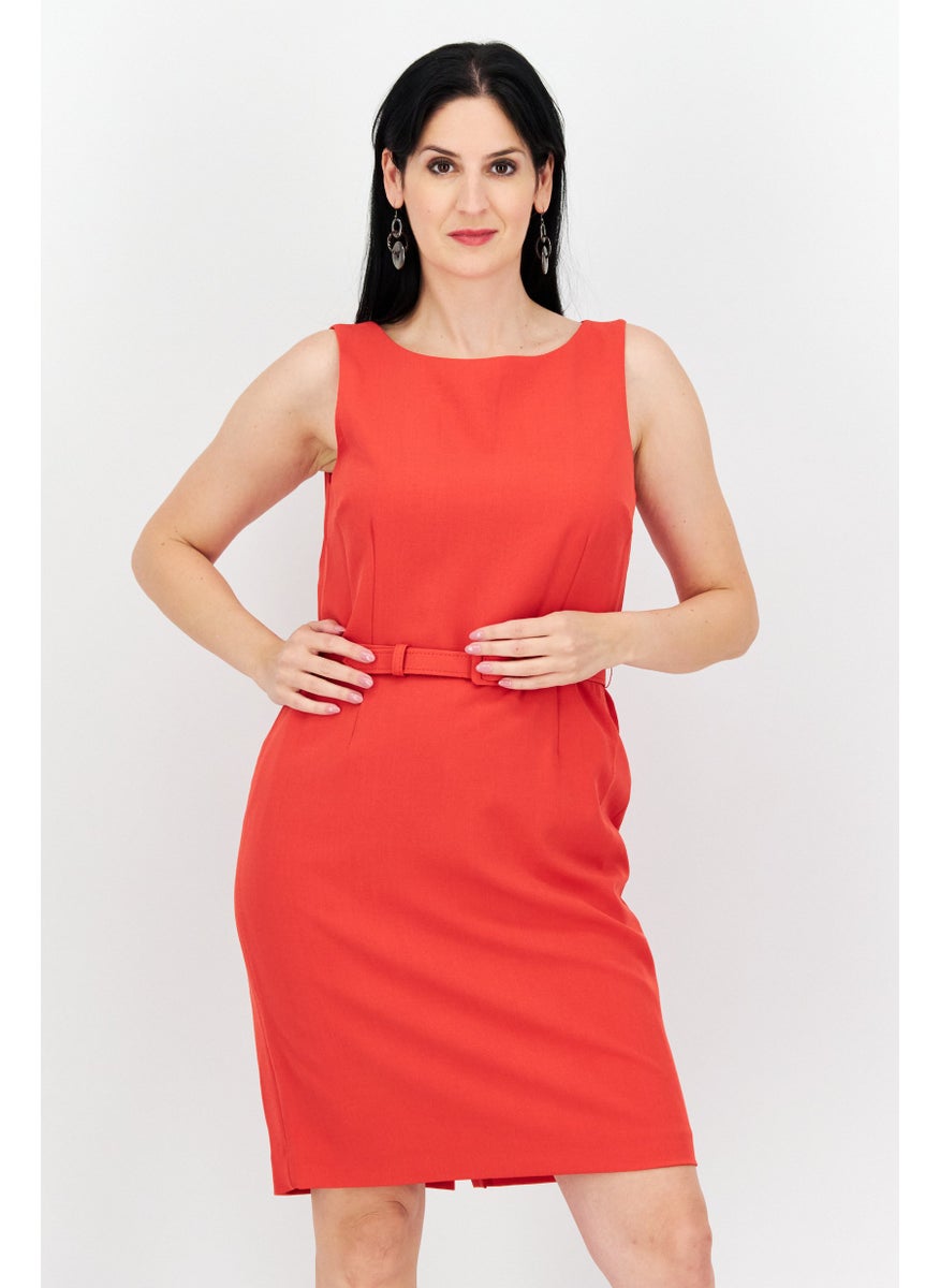 Nipon Boutique Women 2 In 1 Solid Blazer And Belted Midi Dress Set, Red  - Image 3