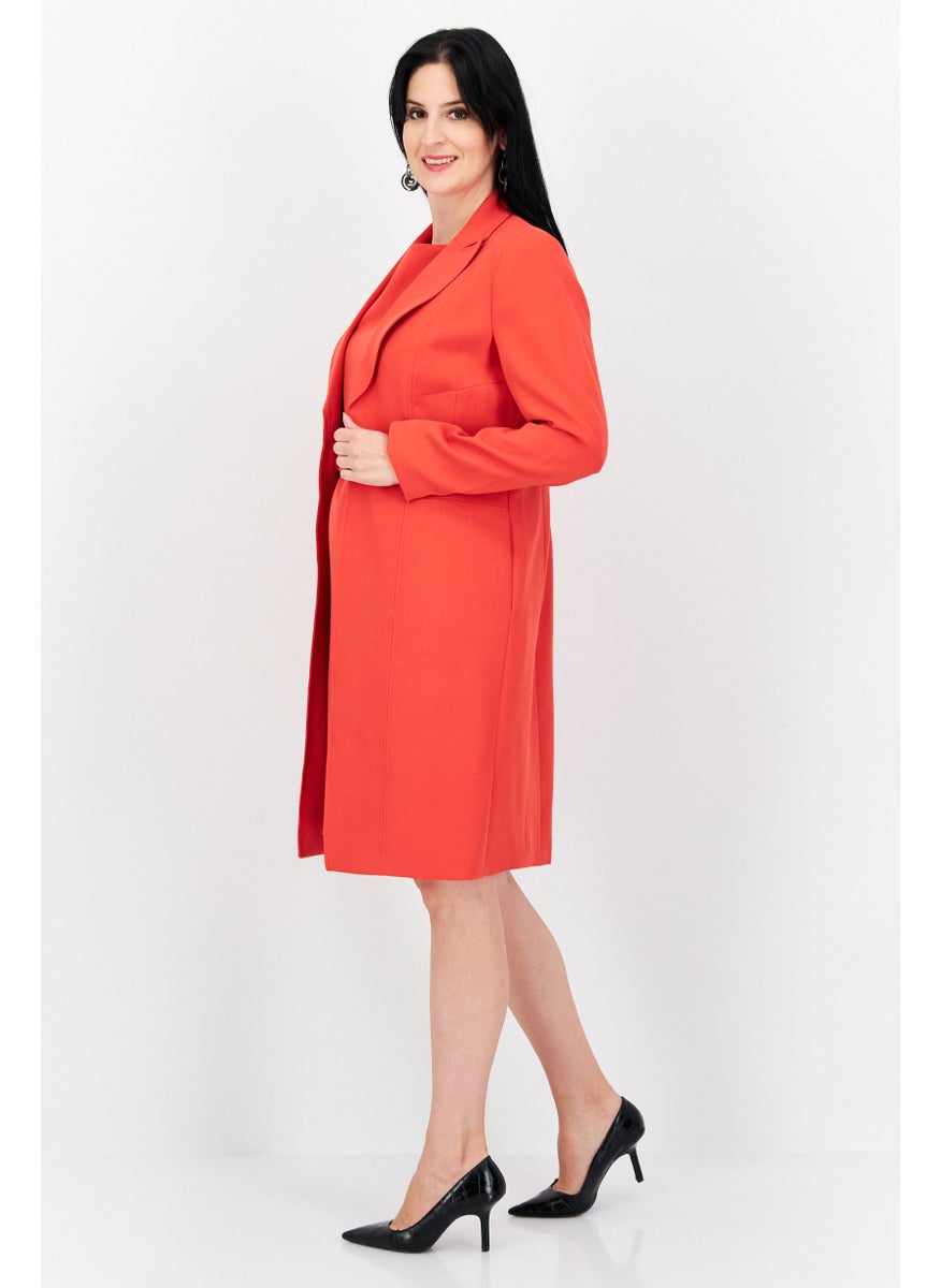 Nipon Boutique Women 2 In 1 Solid Blazer And Belted Midi Dress Set, Red  - Image 4