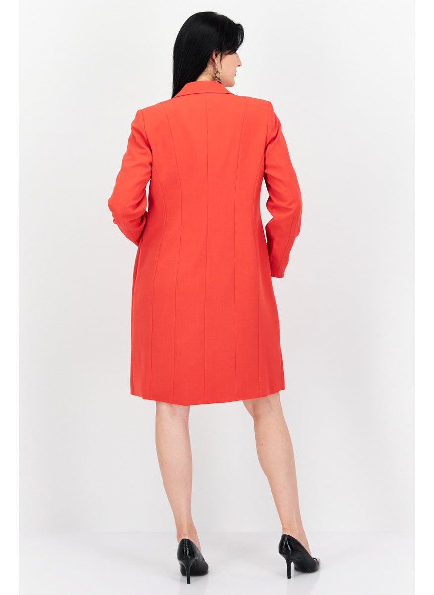Nipon Boutique Women 2 In 1 Solid Blazer And Belted Midi Dress Set, Red  - Image 2