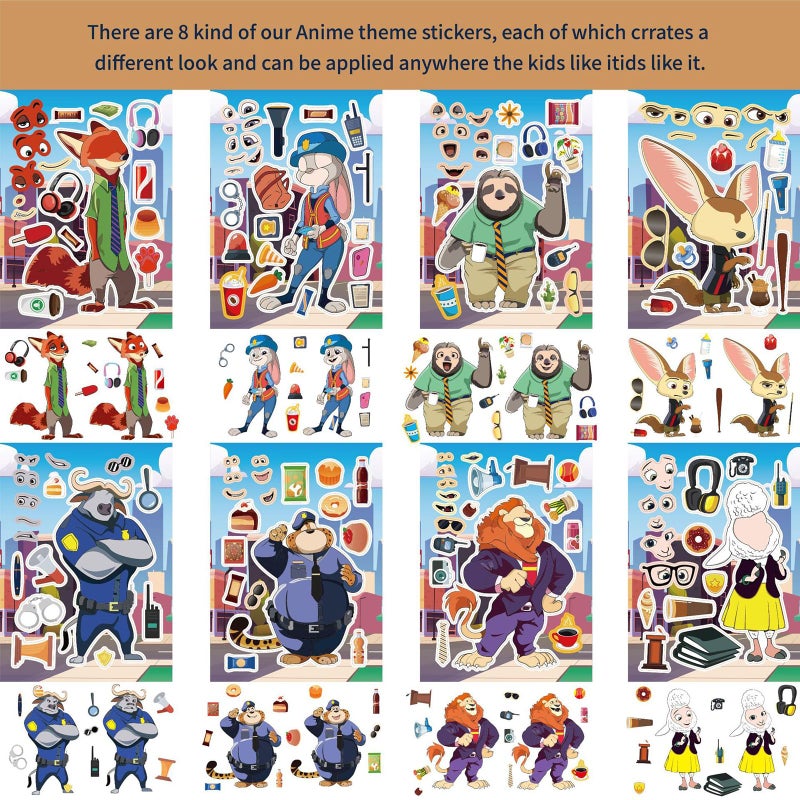 HighMount 24Pcs Zoot 2 Stickers Make a Face - 8 Design Jud Hopps Nic Wilde Anime Cute Cartoon Animal City Decals DIY Make Your Own for Fans Scarpbook Birthday Party Favor Supplies Toys Gifts - Image 3