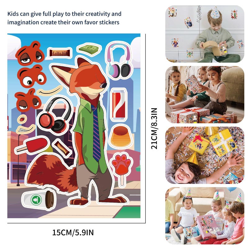 HighMount 24Pcs Zoot 2 Stickers Make a Face - 8 Design Jud Hopps Nic Wilde Anime Cute Cartoon Animal City Decals DIY Make Your Own for Fans Scarpbook Birthday Party Favor Supplies Toys Gifts - Image 2