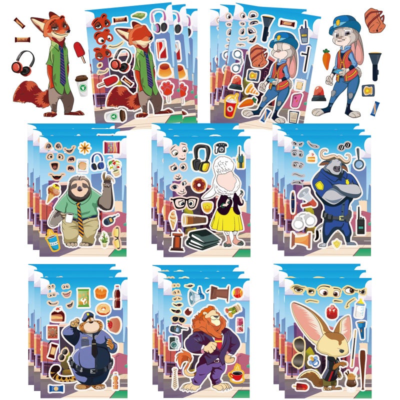 HighMount 24Pcs Zoot 2 Stickers Make a Face - 8 Design Jud Hopps Nic Wilde Anime Cute Cartoon Animal City Decals DIY Make Your Own for Fans Scarpbook Birthday Party Favor Supplies Toys Gifts - Image 1