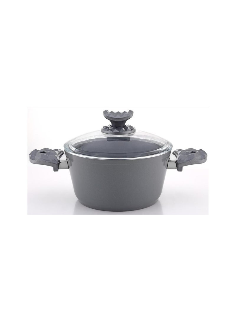 Homemaker Hella Ceramic Non-Stick Surface Casserole - 26cm - Tempered Glass Lid - PFOA Free - Grey