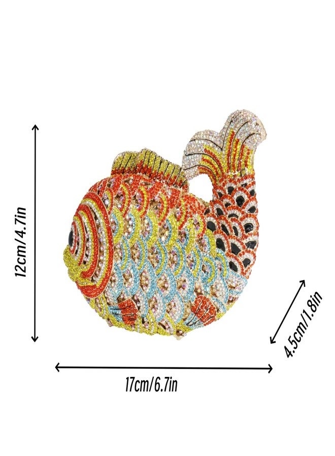 Tngan Women Mini Fish Clutch Luxury Rhinestones Purse Sparkling Banquet Handbag Wedding Party Clutch Bag, Multicolor Yellow 2 - Image 4