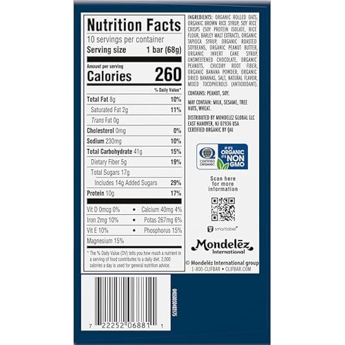 CLIF BAR - Energy Protein Bars - Peanut Butter Banana with Dark Chocolate - Made with Organic Oats - Energy Bars - Non-GMO - (10 Pack) - Image 3