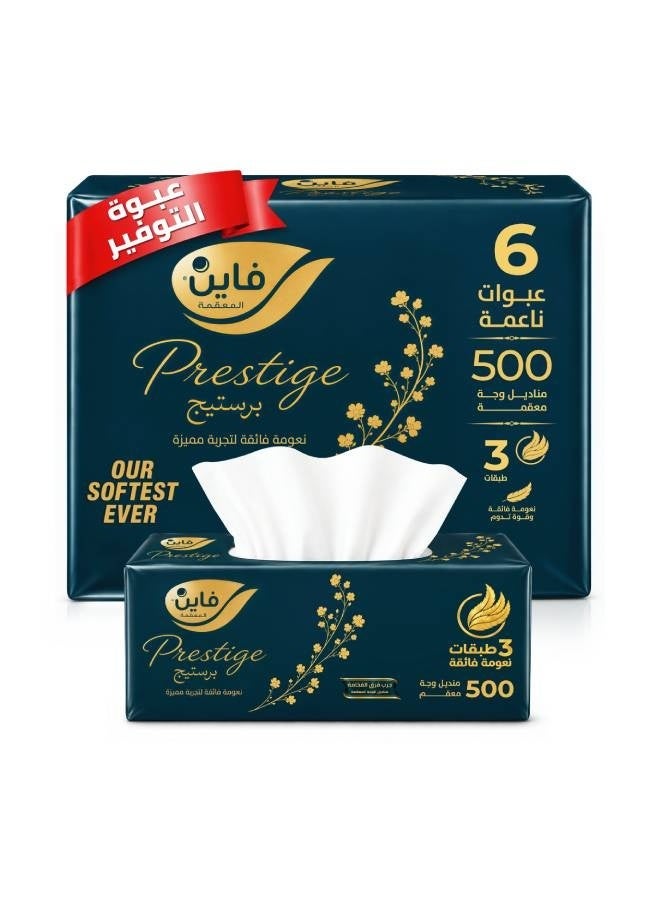 Fine Prestige Facial Tissues 500 Sheets - Pack of 6 - Image 1