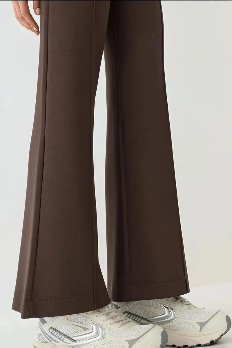 Hiccup Coffee Brown Modal Touch Rib Detailed Wide Leg Pants for Women | Best Price UAE