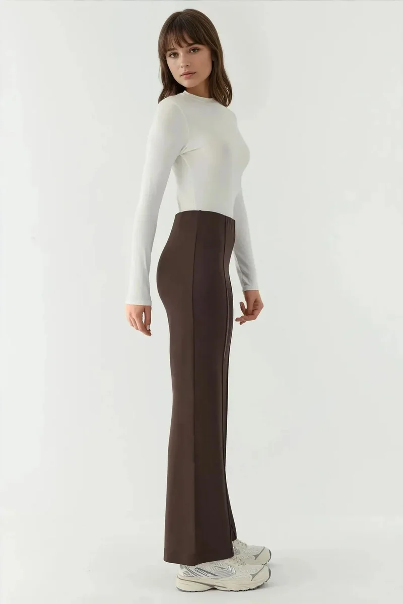 Hiccup Coffee Brown Modal Touch Rib Detailed Wide Leg Pants for Women | Best Price UAE