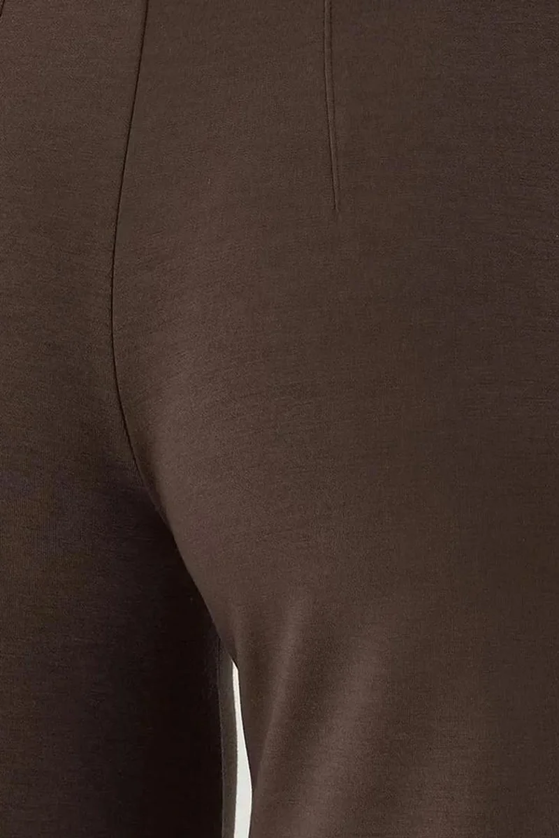 Hiccup Coffee Brown Modal Touch Rib Detailed Wide Leg Pants for Women | Best Price UAE