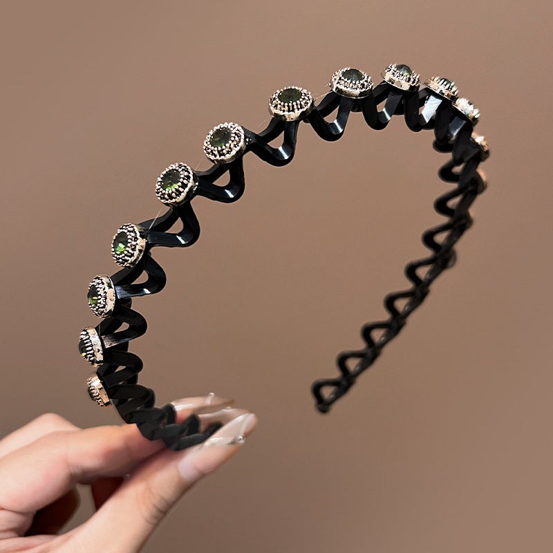 Loquat 2024 New Fabric Anti-Slip Teeth Hair Hoop Wave Pattern Black diamond simple headband