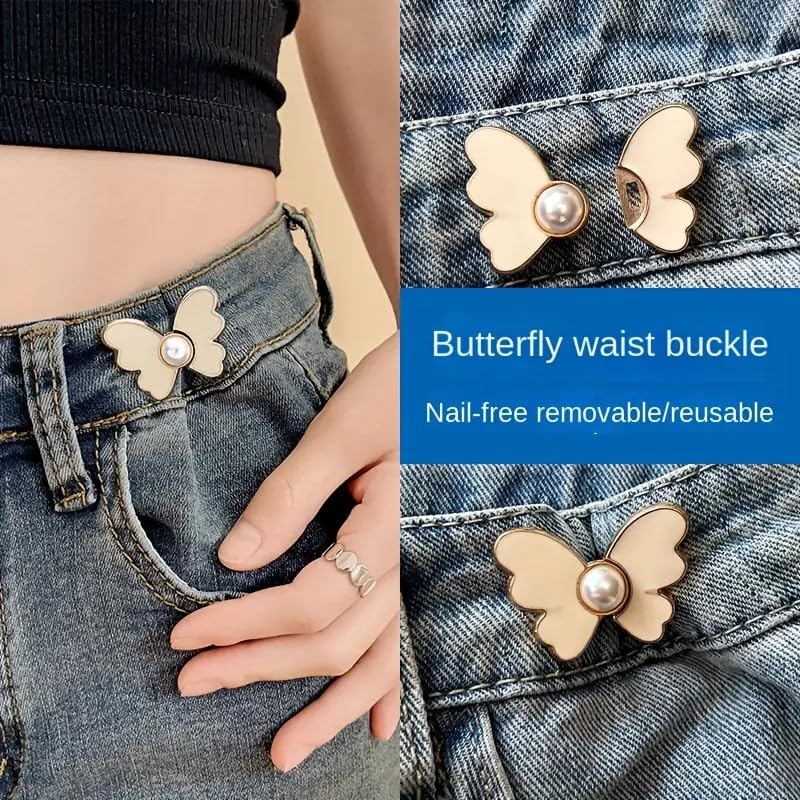 LUVINA Pant Waist Tightener, Adjustable Jeans Buttons for Women, Instant Jeans Button Pins for Pants Jeans Skirts - Pant Waist Tightener 2 pcs (White Butterfly) - Image 4