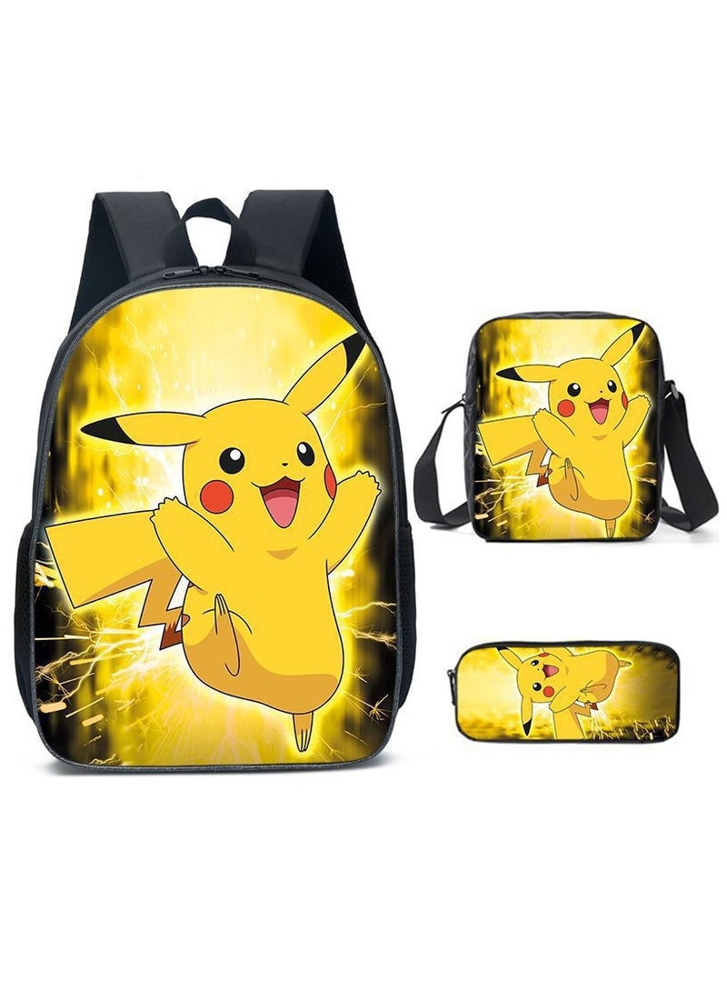 Pikachu Student Breathable Backpack Three-Piece Set 29*42*16cm