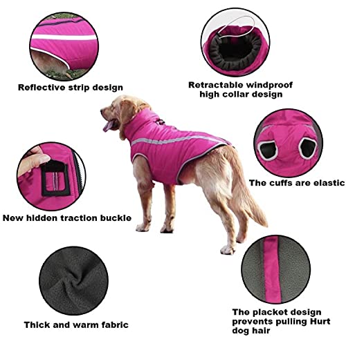 KUTKUT Windproof Warm Dog Winter Jacket | Reflective Cold Weather Coat | Waterproof Polar Fleece Lining with Leash Hole Pet Warm Clothing for Large Dogs.(Dark Pink, Size: 5XL, Chest: 78 Cm),1 Count - Image 5