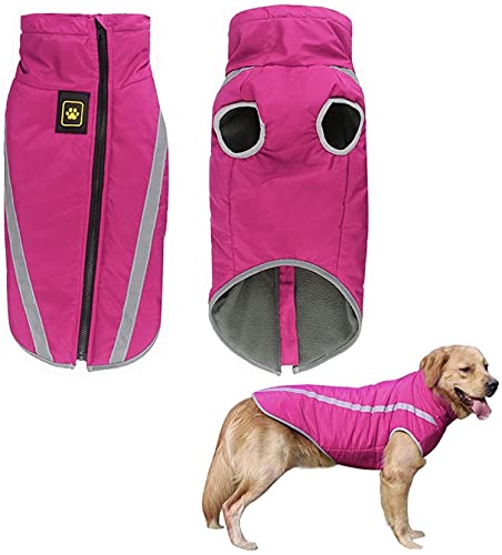 KUTKUT Windproof Warm Dog Winter Jacket | Reflective Cold Weather Coat | Waterproof Polar Fleece Lining with Leash Hole Pet Warm Clothing for Large Dogs.(Dark Pink, Size: 5XL, Chest: 78 Cm),1 Count - Image 1