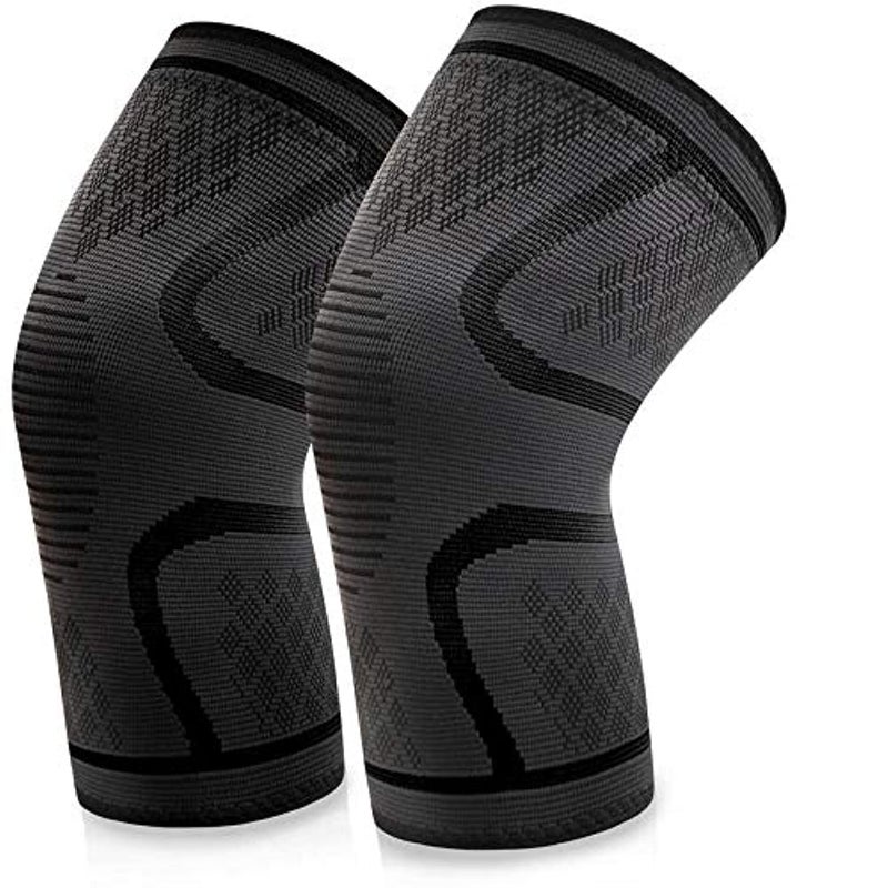 SCIENISH Knee Support, 2 Pack Anti Slip Knee Brace Sleeves Super Elastic Breathable, Black (42-47cm) - Image 1