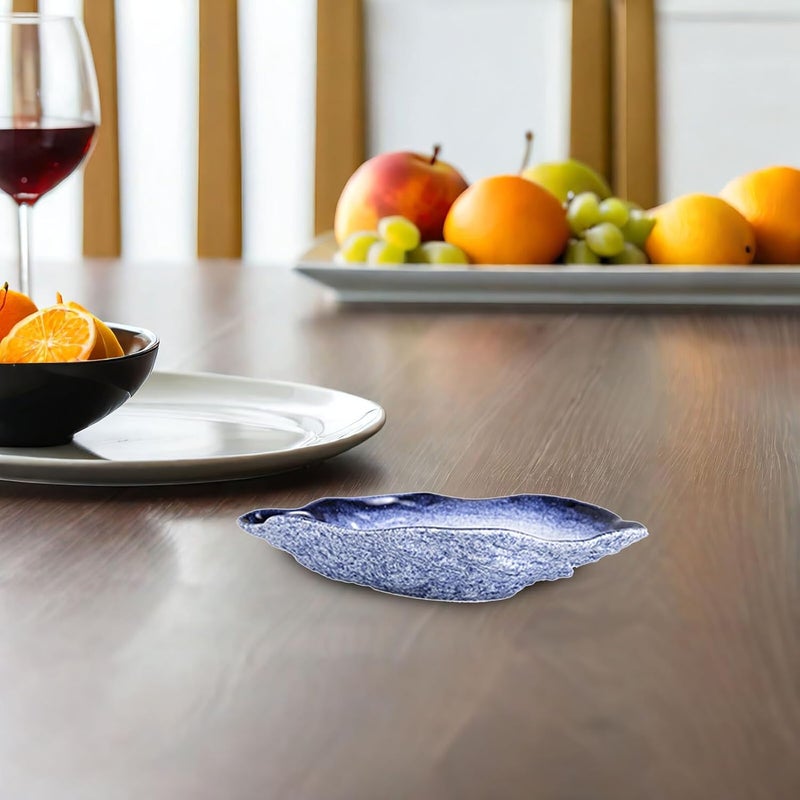 Healifty Shell Shaped Oyster Dish 7.5-inch Porcelain Dessert Plate Blue Multi-function Fruit Tray Household Snack Display for Afternoon Tea and Salad Serving - Image 5