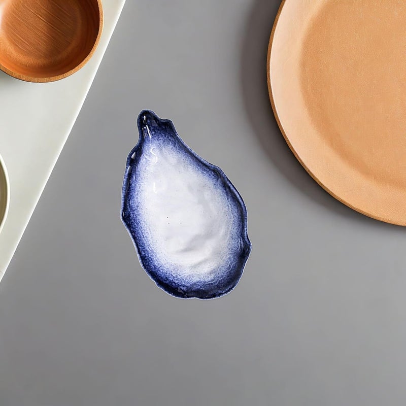 Healifty Shell Shaped Oyster Dish 7.5-inch Porcelain Dessert Plate Blue Multi-function Fruit Tray Household Snack Display for Afternoon Tea and Salad Serving - Image 4