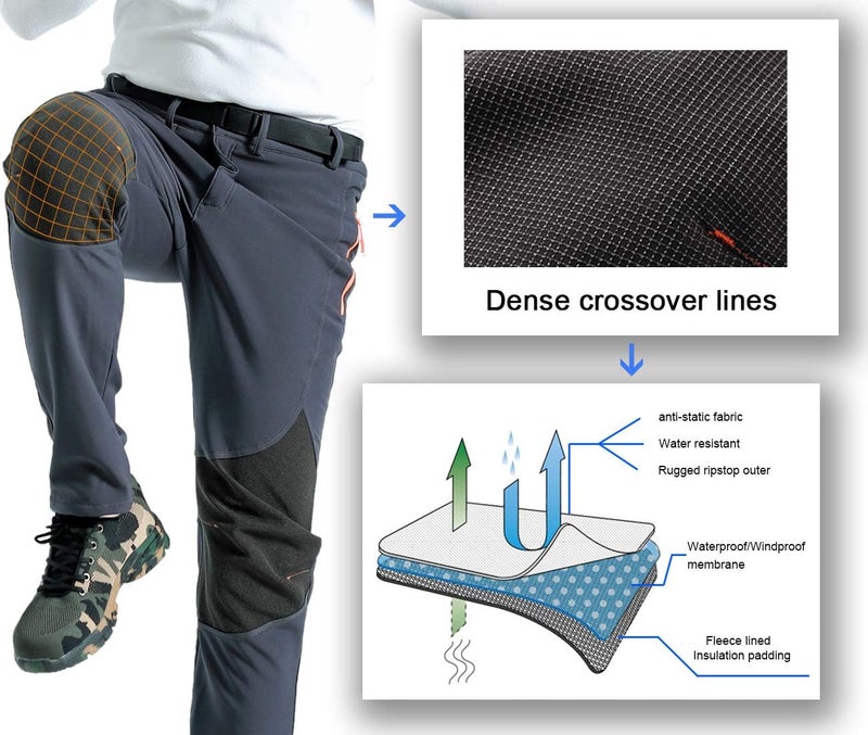 Gash Hao Mens Snow Ski Waterproof Softshell Snowboard Pants Outdoor Hiking Fleece Lined Zipper Bottom Leg (180Grey, 38W x 34L) - Image 4