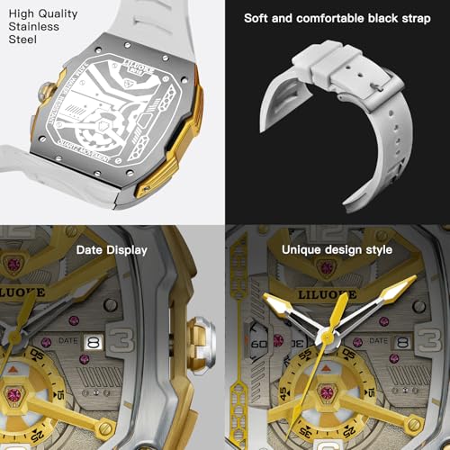 LILUOKE Mens Watches, Wrist Watches Luminous Design, Big Face Fashion Quartz Black Watch 30ATM, Casual Watch for Men Unique Gifts for Men (DT-LK9018G-02) - Image 4