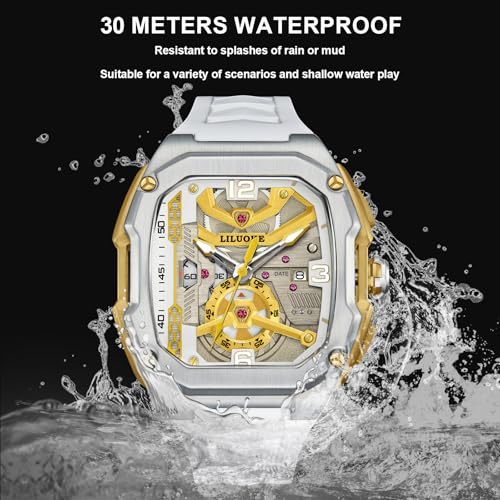 LILUOKE Mens Watches, Wrist Watches Luminous Design, Big Face Fashion Quartz Black Watch 30ATM, Casual Watch for Men Unique Gifts for Men (DT-LK9018G-02) - Image 5