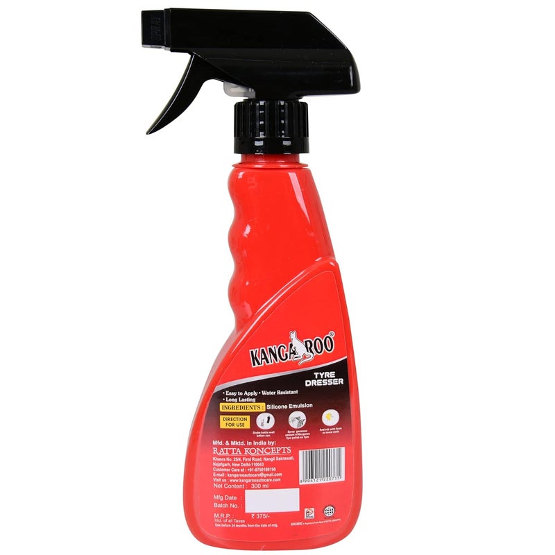 KANGAROO Premium Tyre Dresser (Polish, Shiner) 300 Ml With Foam Applicator, Black - Image 2