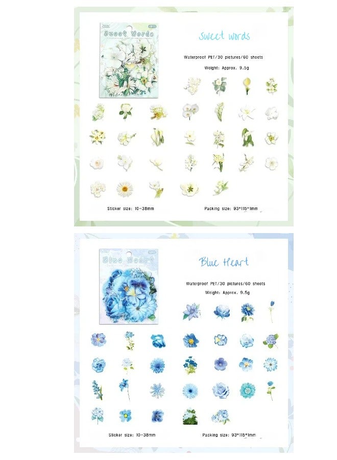 120-Piece Waterproof PET Stickers with Flower Patterns for Journals, Phones, and Decorations – Cute and Versatile(003) - Image 1