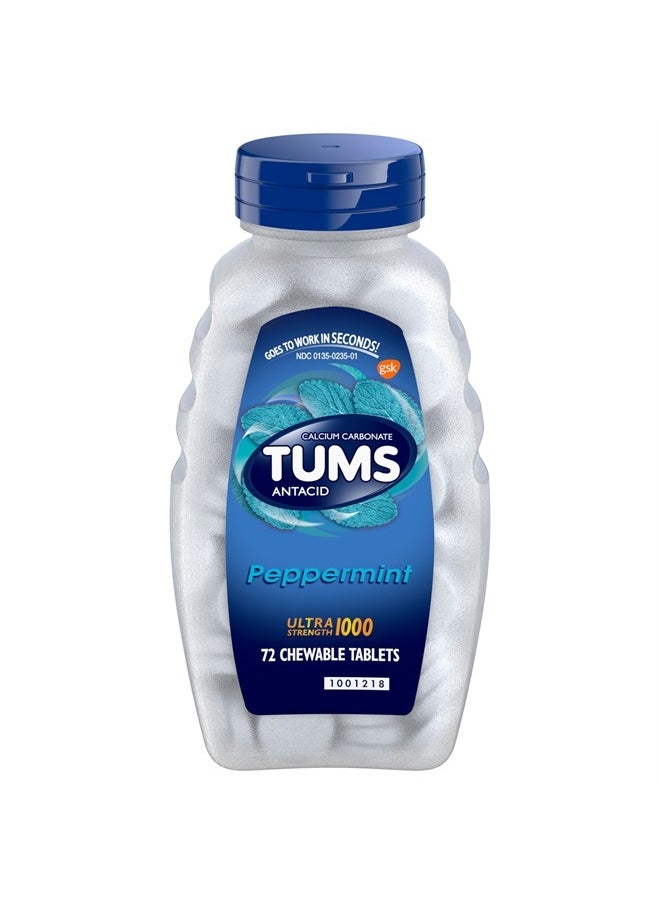 TUMS Ultra Strength Chewable Antacid Tablets for Heartburn Relief, Peppermint - 72 Count  - Image 1