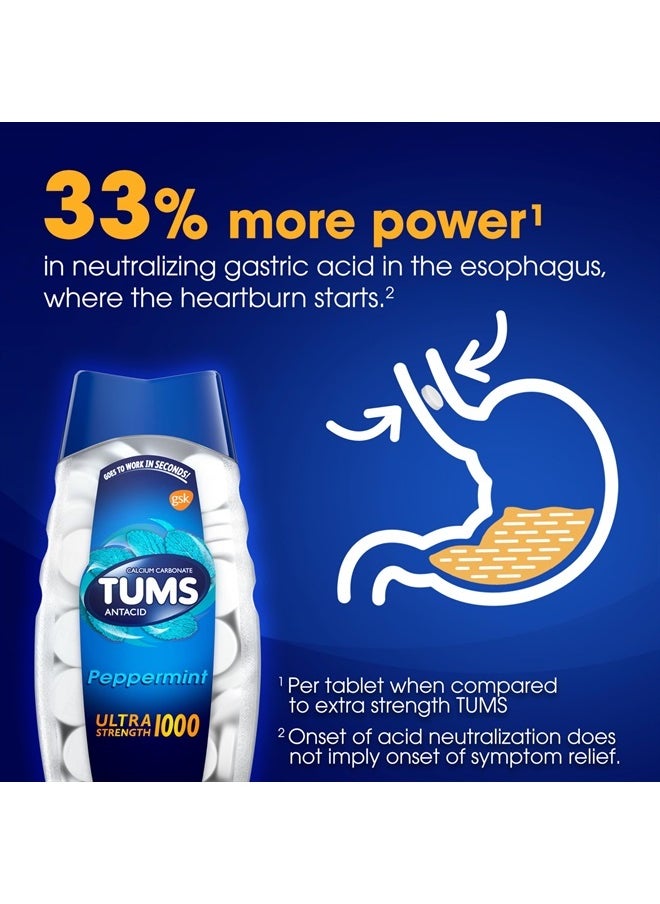 TUMS Ultra Strength Chewable Antacid Tablets for Heartburn Relief, Peppermint - 72 Count  - Image 4