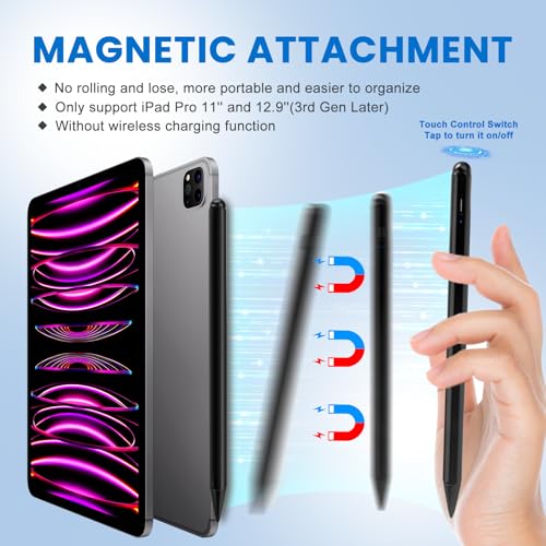 EVACH iPad Pencil, Palm Rejection and Pixel Precise Stylus Pen for iPad 6th-11th Generation, Air 3/4/5/M2/M3, Pro 11/13/M4/M5, Mini 5/6, Alternative Apple Pencil, Black - Image 4