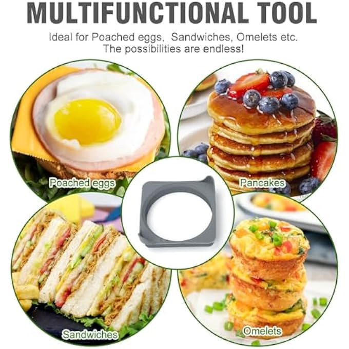 NALACAL صينية حلقة بيض على الشواية، قالب سيليكون، أومليت، غير لاصقة، حلقات قابلة للفصل سهلة التنظيف، مثالية لطهي الإفطار وحلقات فطائر مقاومة للحرارة - Image 4