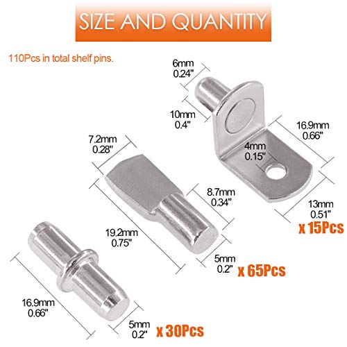 Rustark 110 Pcs 3 Styles Nickel Plated Shelf Pins Bracket Peg Cabinet Furniture Shelf Pins Support Assortment Kit Perfect for Shelf Holes - Image 2